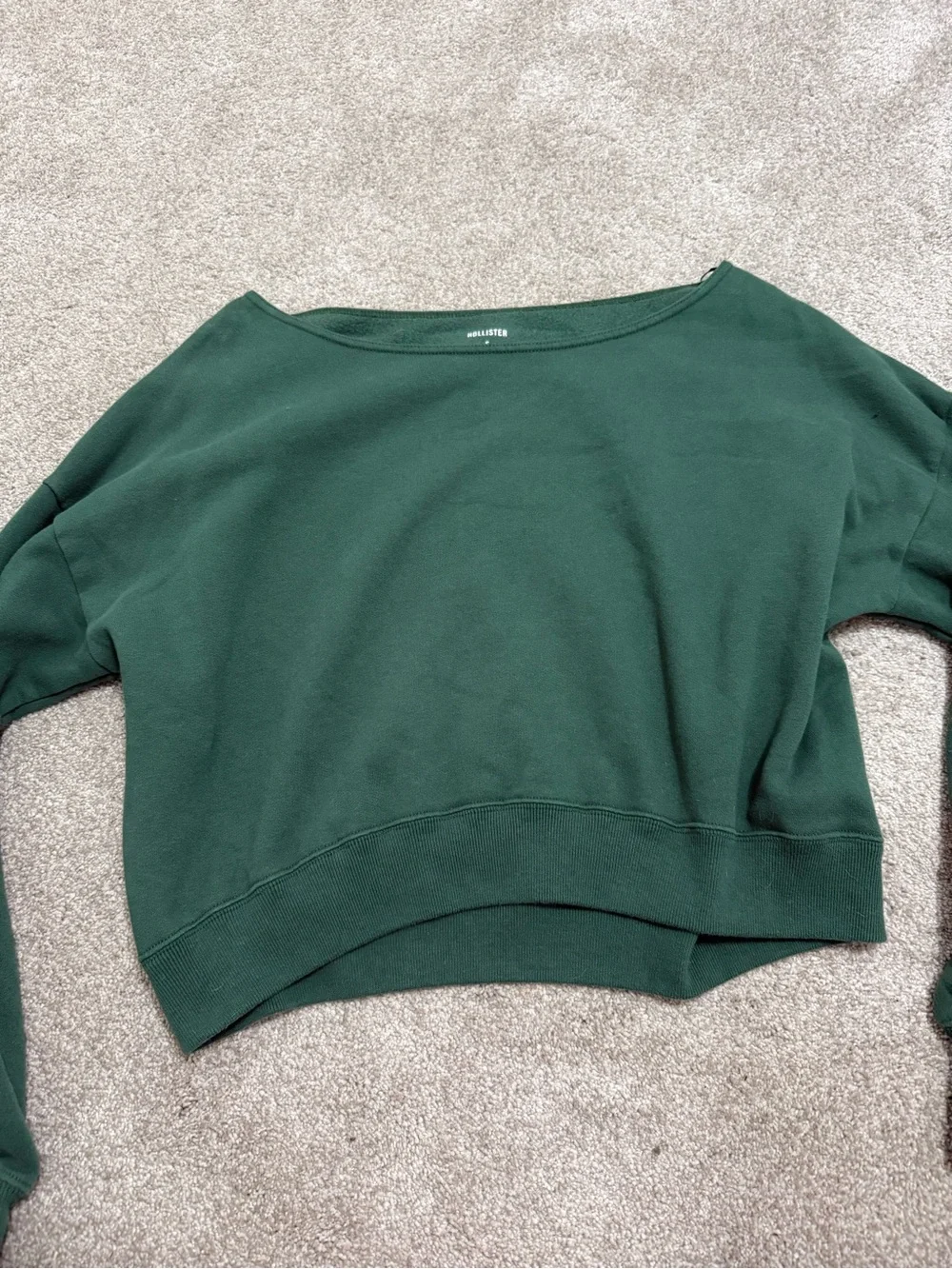 Hollister Dark Green Off-the-Shoulder Cropped Sweater